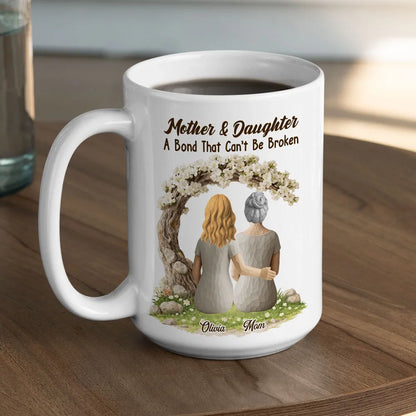 Personalized Mother & Daughter White Ceramic Mug with Back View Hug Under Blossom Tree, Unique Mother's Day Gift