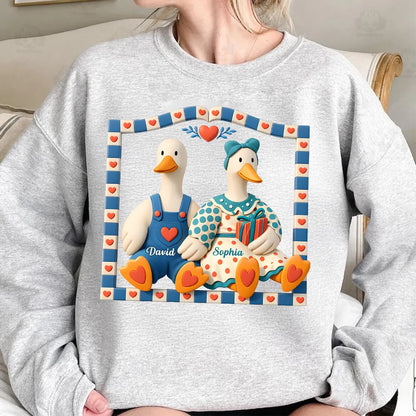 Personalized Goose Couple Classic Tee, Cute Cottagecore Cartoon Art, Romantic Unique Gift for Couples