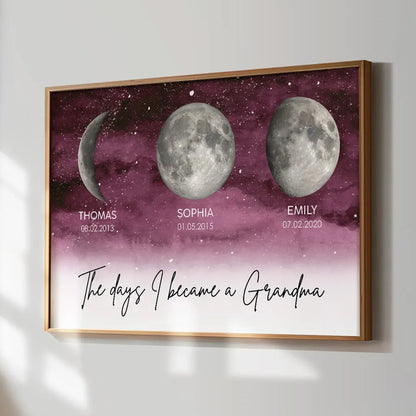 Personalized Moon Phase Starry Sky Poster, The Day I Became a Grandma Wall Art, Unique Gift for Grandma