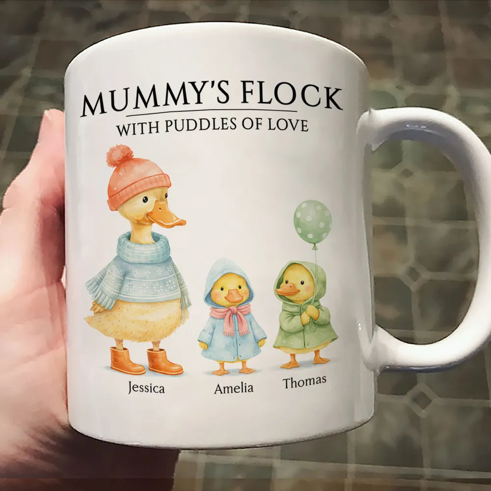Personalized Ceramic Mug with Cute Duck Family Illustration, Unique Gift for Grandma or Mom, Sweet Daily Coffee Moment