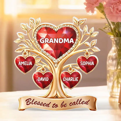 Personalized Shaped Acrylic Block Plaque Heart Family Tree for Grandma, 'Blessed to be called' Keepsake, Unique Gift