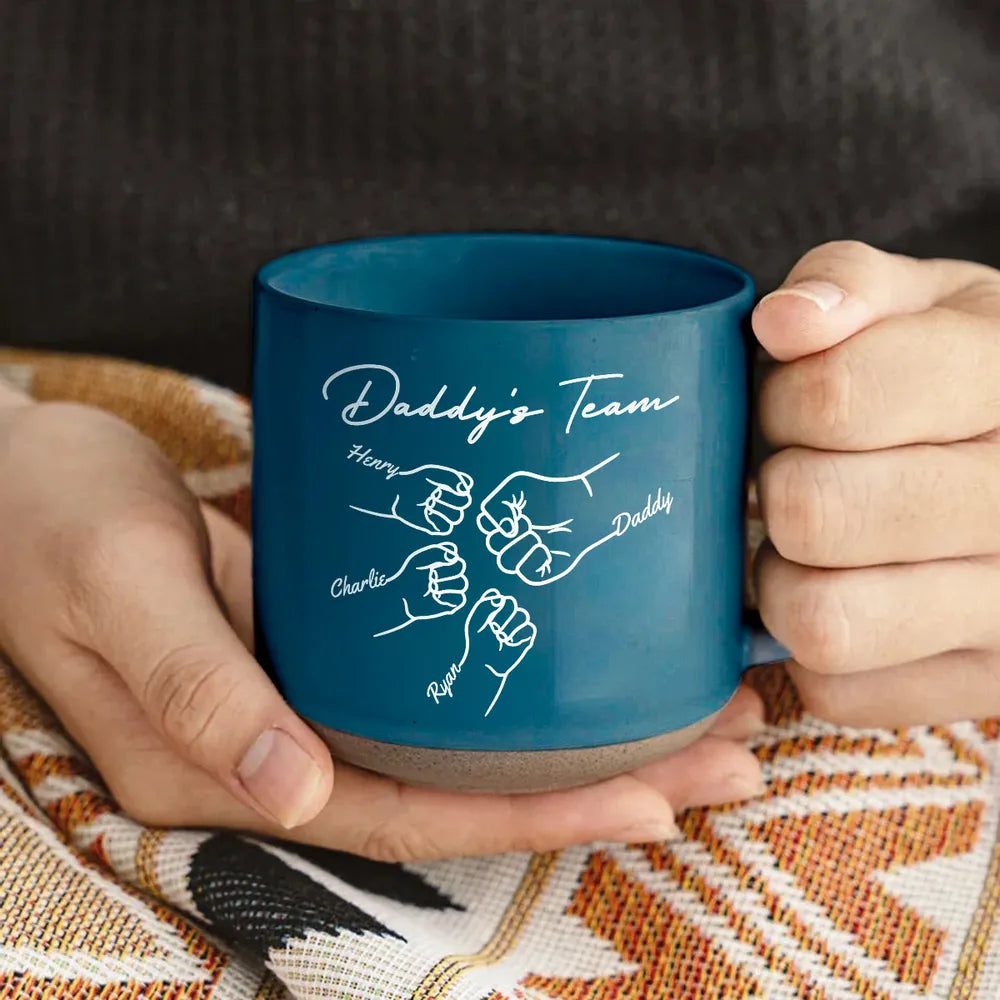Personalized Daddy's Team Fist Bump Pottery Mug for Dad, Cute Daily Coffee Gift Idea