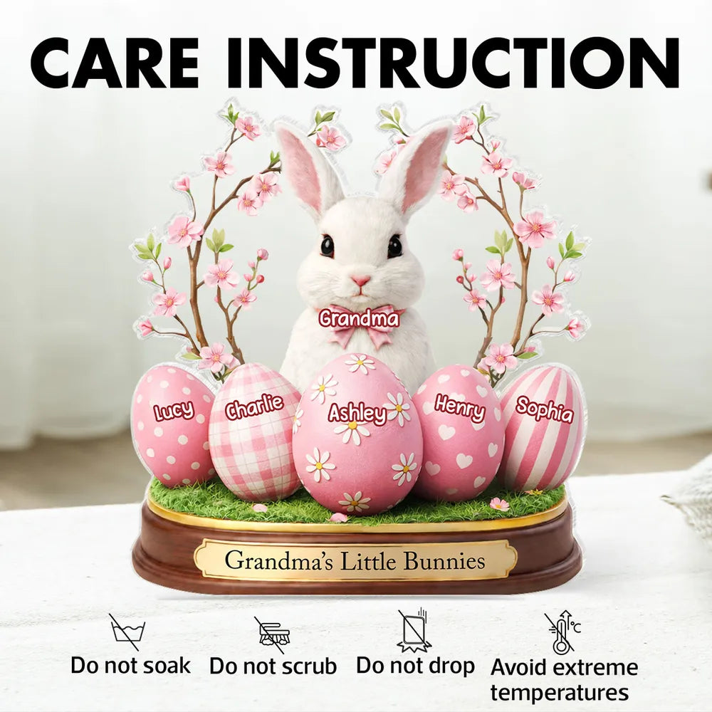 Grandma's Little Bunnies Shaped Acrylic Block Plaque, Personalized Easter Shelf Decor - Heartwarming Gift for Grandma