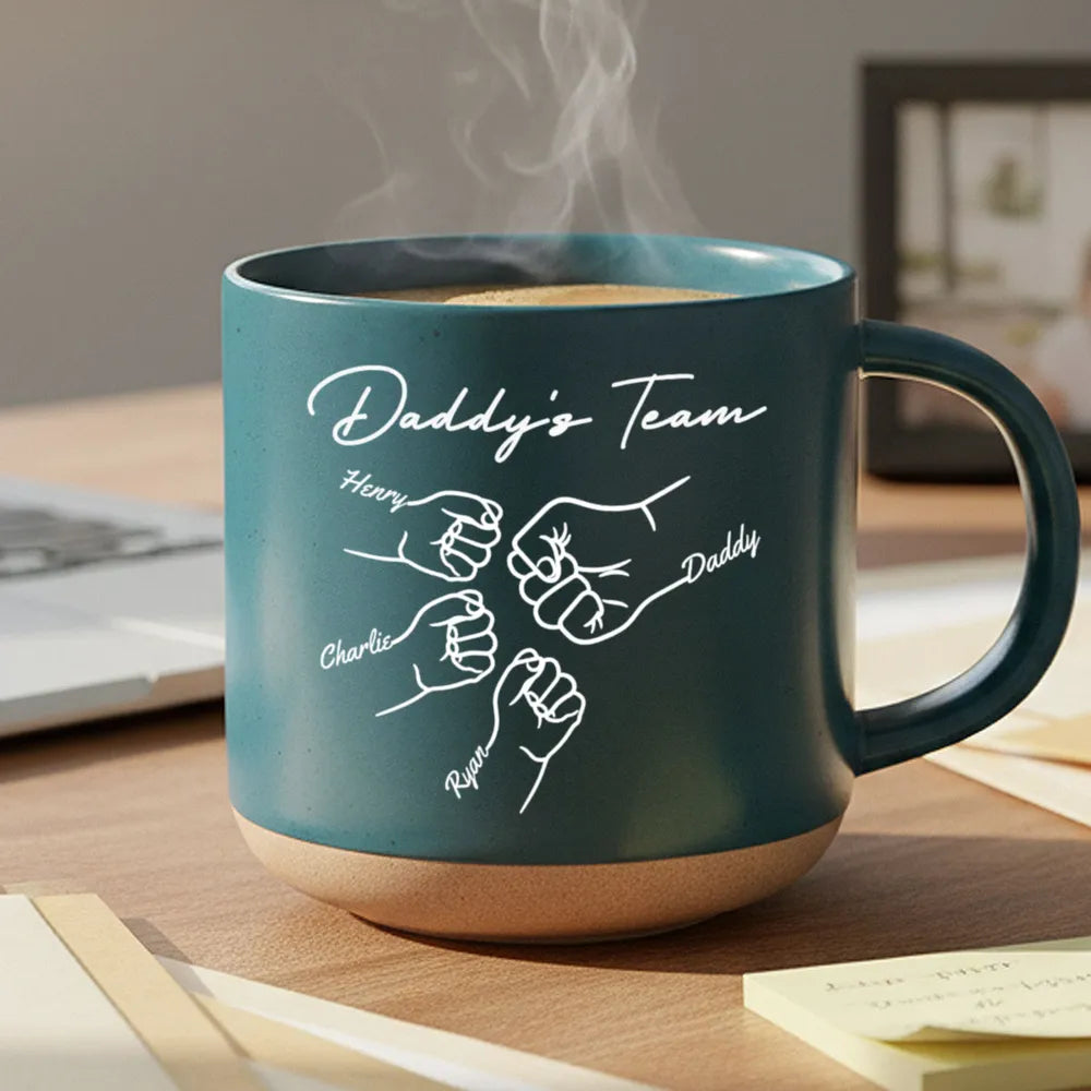 Personalized Daddy's Team Fist Bump Pottery Mug for Dad, Cute Daily Coffee Gift Idea