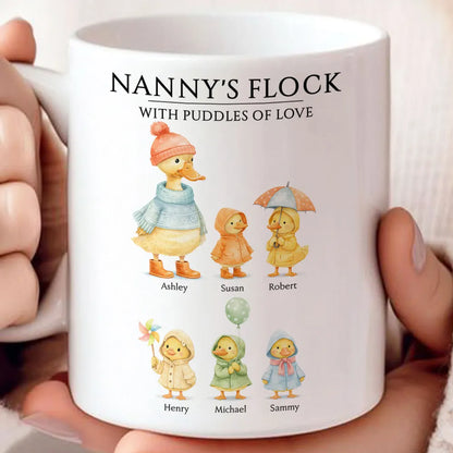 Personalized Ceramic Mug with Cute Duck Family Illustration, Unique Gift for Grandma or Mom, Sweet Daily Coffee Moment