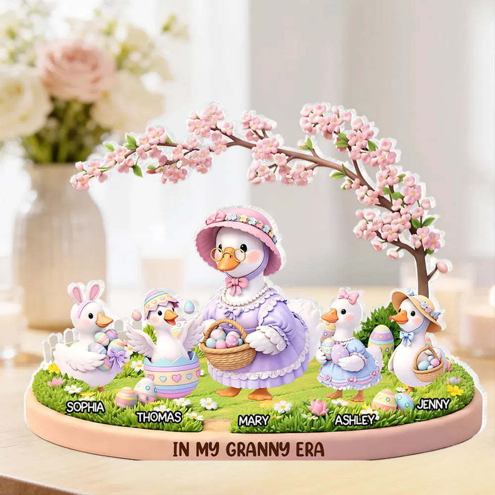Personalized Shaped Acrylic Block Plaque In My Granny Era Cute Easter Duck Family Shelf Decor, Unique Gift for Grandma