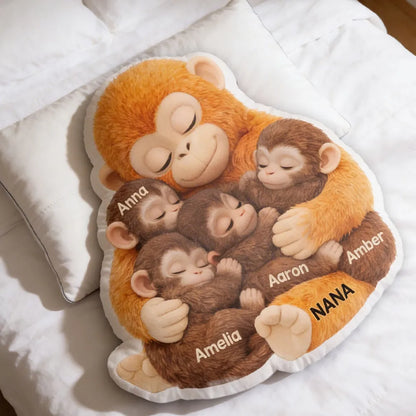 Custom Shaped Pillow with Sweet Monkey Mom Cuddle, Bright Cozy Home Decor Accent, Heartwarming Gift Idea for Mothers