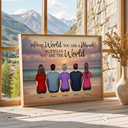 To The World You Are A Mum Poster, Personalized Beach Sunset Family Keepsake, Heartwarming Wall Decor Gift for Mom