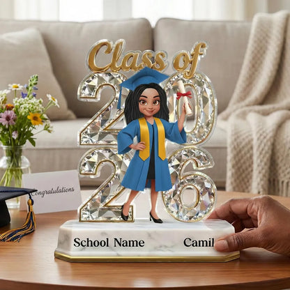 Graduation Shaped Acrylic Block Plaque, Personalized Class of Keepsake for Daughter or Friend, Sweet Desk Decor Gift