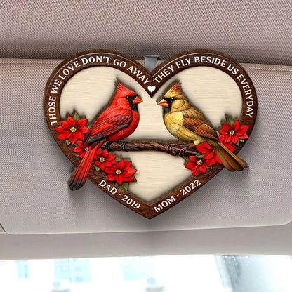 Personalized 2-Layer Wooden Car Visor Clip with Memorial Cardinal in Heart Frame, Unique Sympathy Gift for Loved One