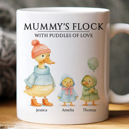 Personalized Ceramic Mug with Cute Duck Family Illustration, Unique Gift for Grandma or Mom, Sweet Daily Coffee Moment