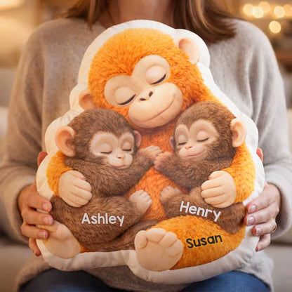 Custom Shaped Pillow with Sweet Monkey Mom Cuddle, Bright Cozy Home Decor Accent, Heartwarming Gift Idea for Mothers