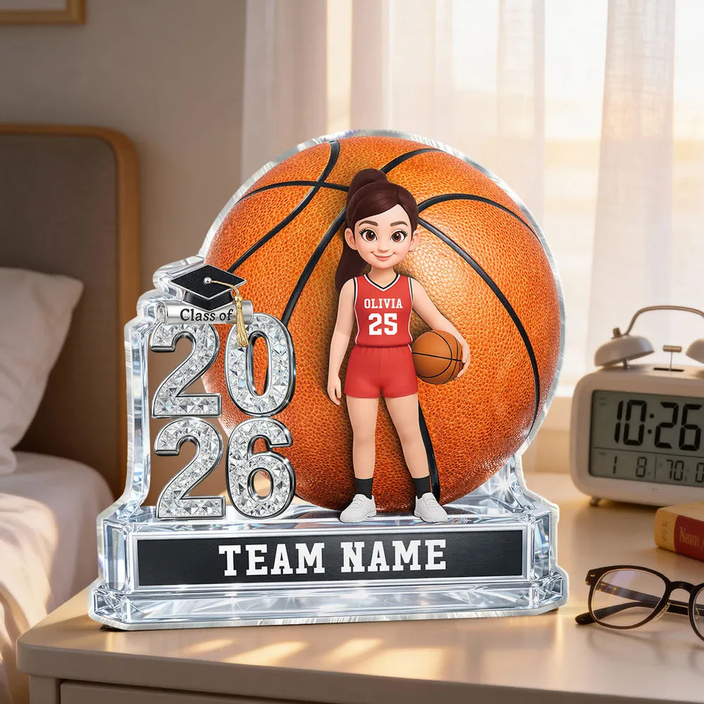 Personalized Basketball Graduation Shaped Acrylic Block Plaque, Class of Keepsake, Unique Gift for Senior Athletes