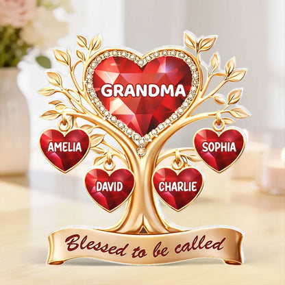 Personalized Shaped Acrylic Block Plaque Heart Family Tree for Grandma, 'Blessed to be called' Keepsake, Unique Gift