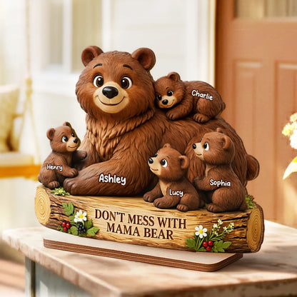 Personalized 2-Layer Wooden Plaque Mama Bear With Cubs, Unique Mother's Day Gift for Mom, Warm Family Keepsake Decor