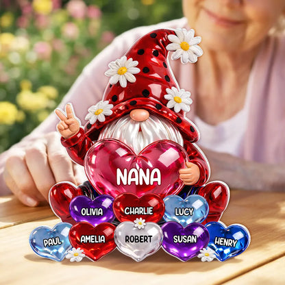 Personalized Shaped Acrylic Block Plaque Nana Gnome Holding Heart Balloons, Sweet Shelf Decor, Unique Gift for Grandma