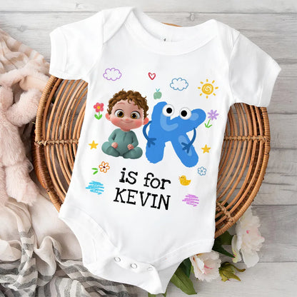 Short Sleeve Baby Onesie, Personalized A Is For Name Cute Print - Photo-Ready Newborn Gift Idea
