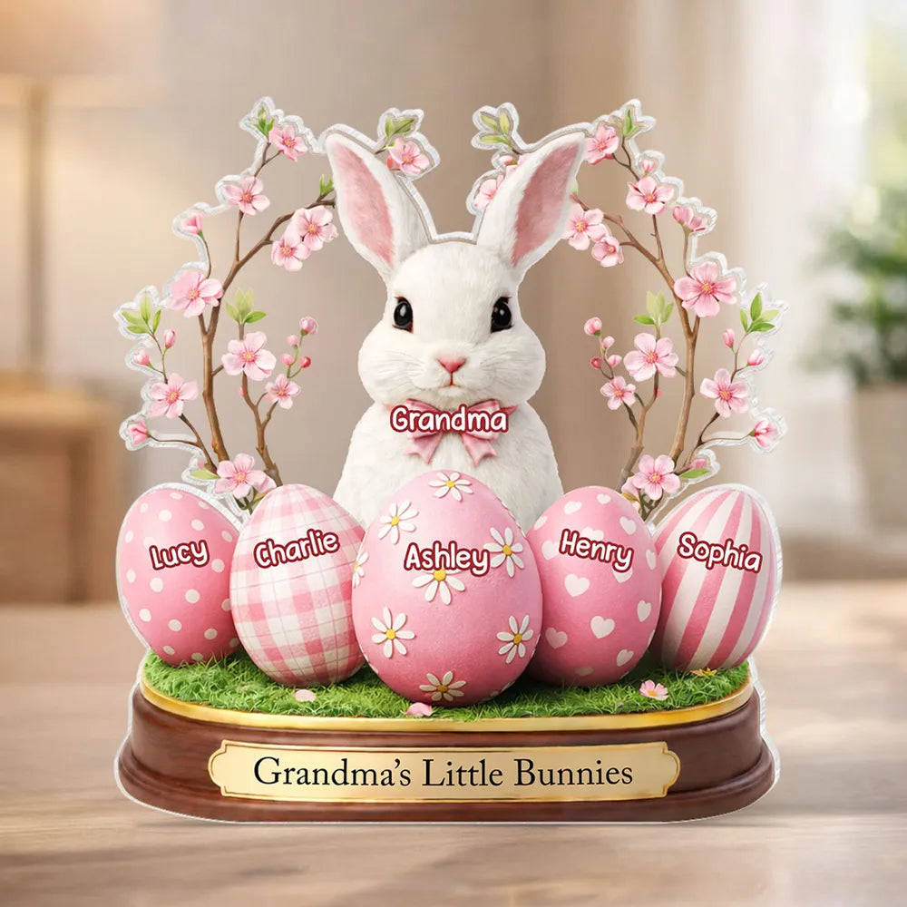 Grandma's Little Bunnies Shaped Acrylic Block Plaque, Personalized Easter Shelf Decor - Heartwarming Gift for Grandma