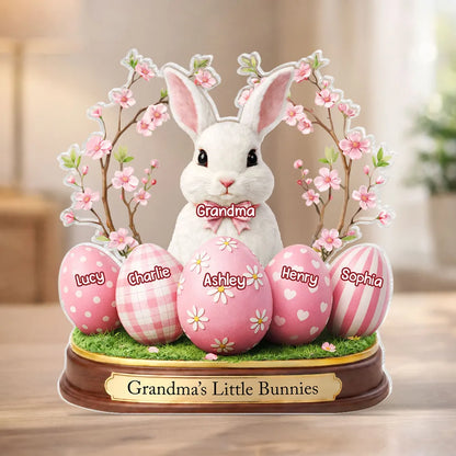 Grandma's Little Bunnies Shaped Acrylic Block Plaque, Personalized Easter Shelf Decor - Heartwarming Gift for Grandma