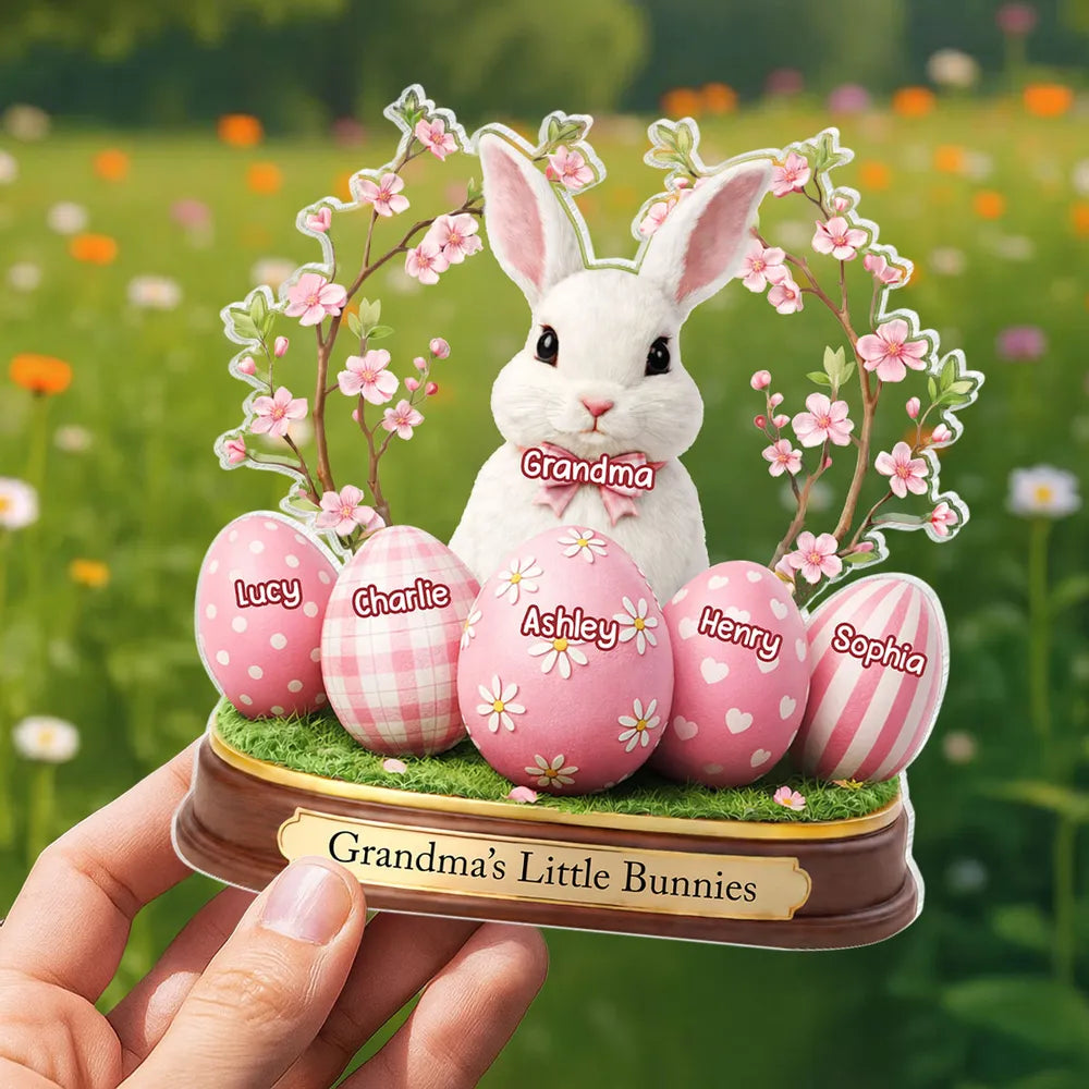Grandma's Little Bunnies Shaped Acrylic Block Plaque, Personalized Easter Shelf Decor - Heartwarming Gift for Grandma