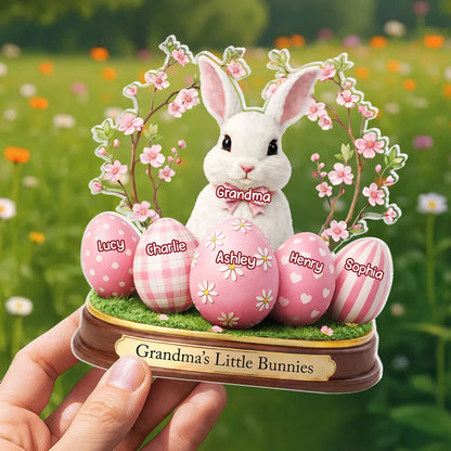 Grandma's Little Bunnies Shaped Acrylic Block Plaque, Personalized Easter Shelf Decor - Heartwarming Gift for Grandma