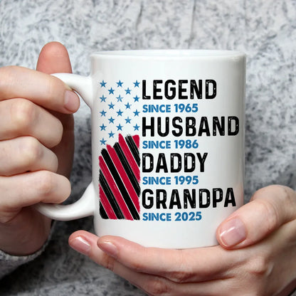 Legend Husband Daddy Grandpa Ceramic Mug - Personalized Keepsake Gift For Morning Coffee With Bold Patriotic Look