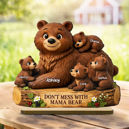 Personalized 2-Layer Wooden Plaque Mama Bear With Cubs, Unique Mother's Day Gift for Mom, Warm Family Keepsake Decor