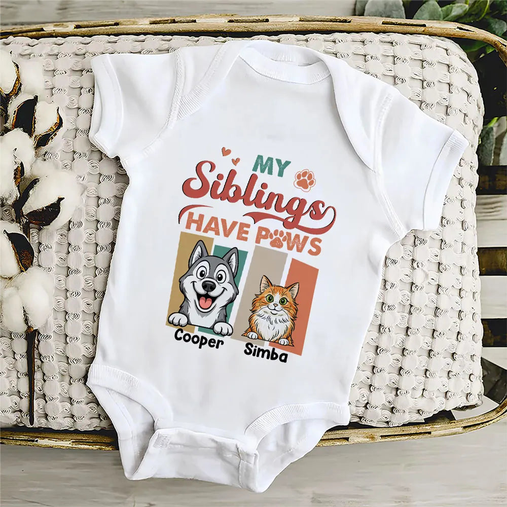 Personalized Short Sleeve Baby Onesie, My Siblings Have Paws, Unique Gift for New Baby