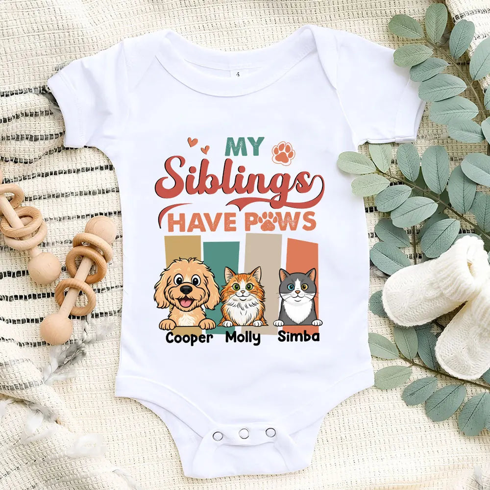 Personalized Short Sleeve Baby Onesie, My Siblings Have Paws, Unique Gift for New Baby
