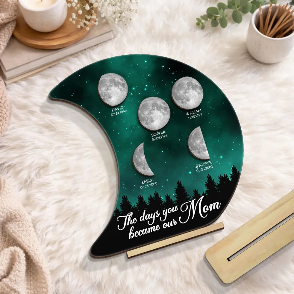 Personalized 2-Layer Wooden Plaque Moon Phase Galaxy Night for Mom The Days You Became Our Mom Unique Gift