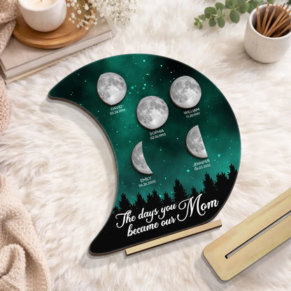 Personalized 2-Layer Wooden Plaque Moon Phase Galaxy Night for Mom The Days You Became Our Mom Unique Gift