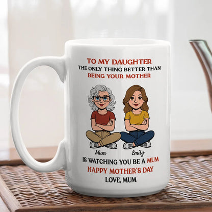 Personalized Mother-Daughter Cartoon White Ceramic Mug, Custom Names Look, Unique Mother's Day Gift for Mom