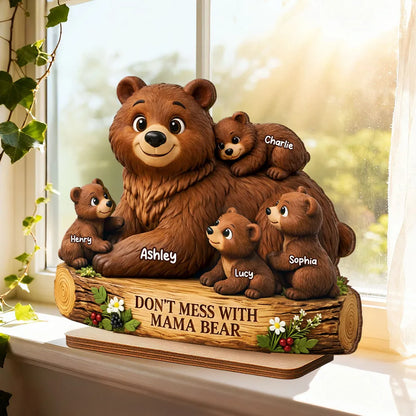 Personalized 2-Layer Wooden Plaque Mama Bear With Cubs, Unique Mother's Day Gift for Mom, Warm Family Keepsake Decor