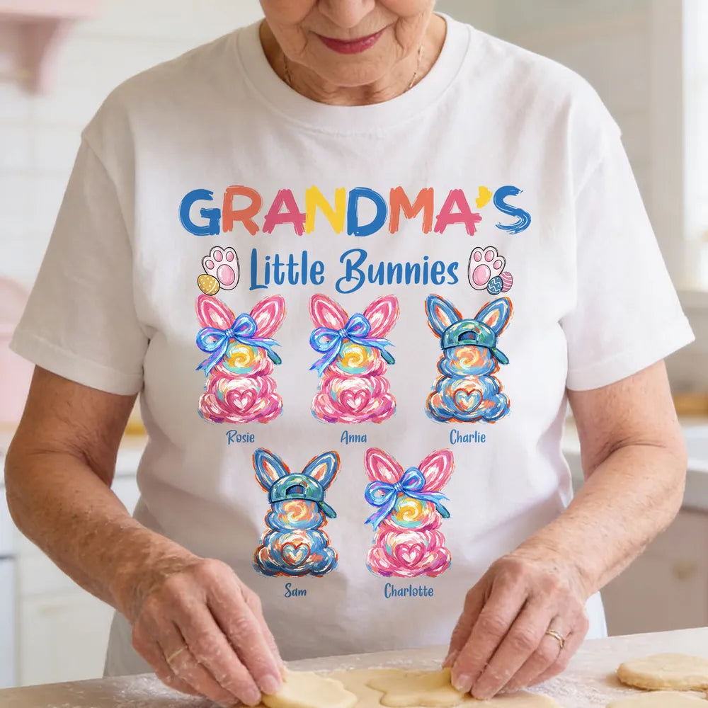 Personalized Grandma's Little Bunnies Classic Tee, Colorful Brushstroke Easter Gift for Grandma, Cute Custom Bunny Shirt