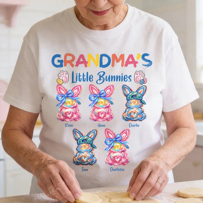 Personalized Grandma's Little Bunnies Classic Tee, Colorful Brushstroke Easter Gift for Grandma, Cute Custom Bunny Shirt