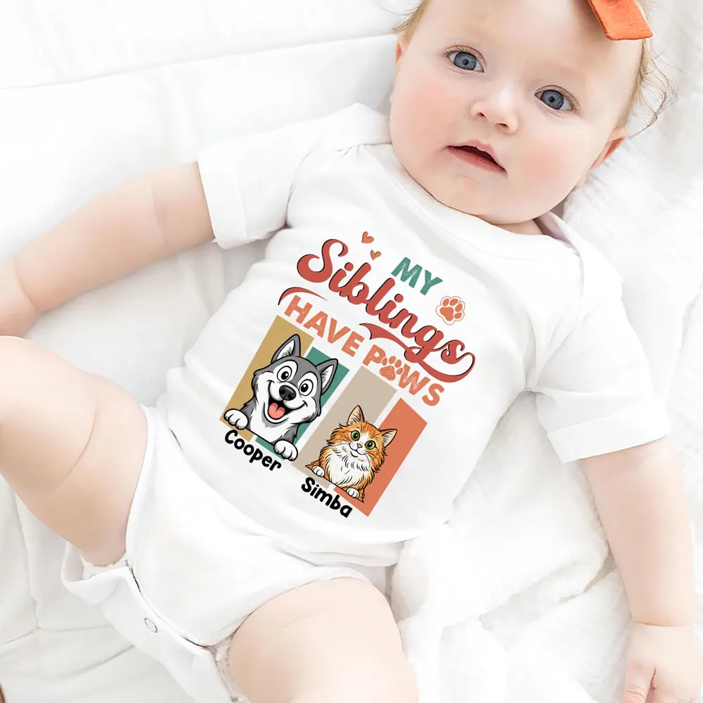 Personalized Short Sleeve Baby Onesie, My Siblings Have Paws, Unique Gift for New Baby