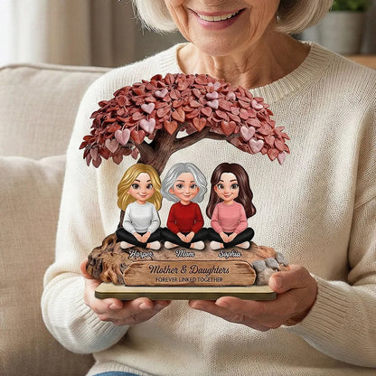 Personalized 2-Layer Wooden Plaque, Mother & Daughters Heart Tree Scene, Creative Gift for Mom