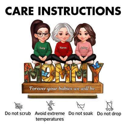 Personalized 2-Layer Wooden Plaque Mom Sign With Butterfly Art, Cute Cartoon Women Sitting, Unique Mother's Day Gift