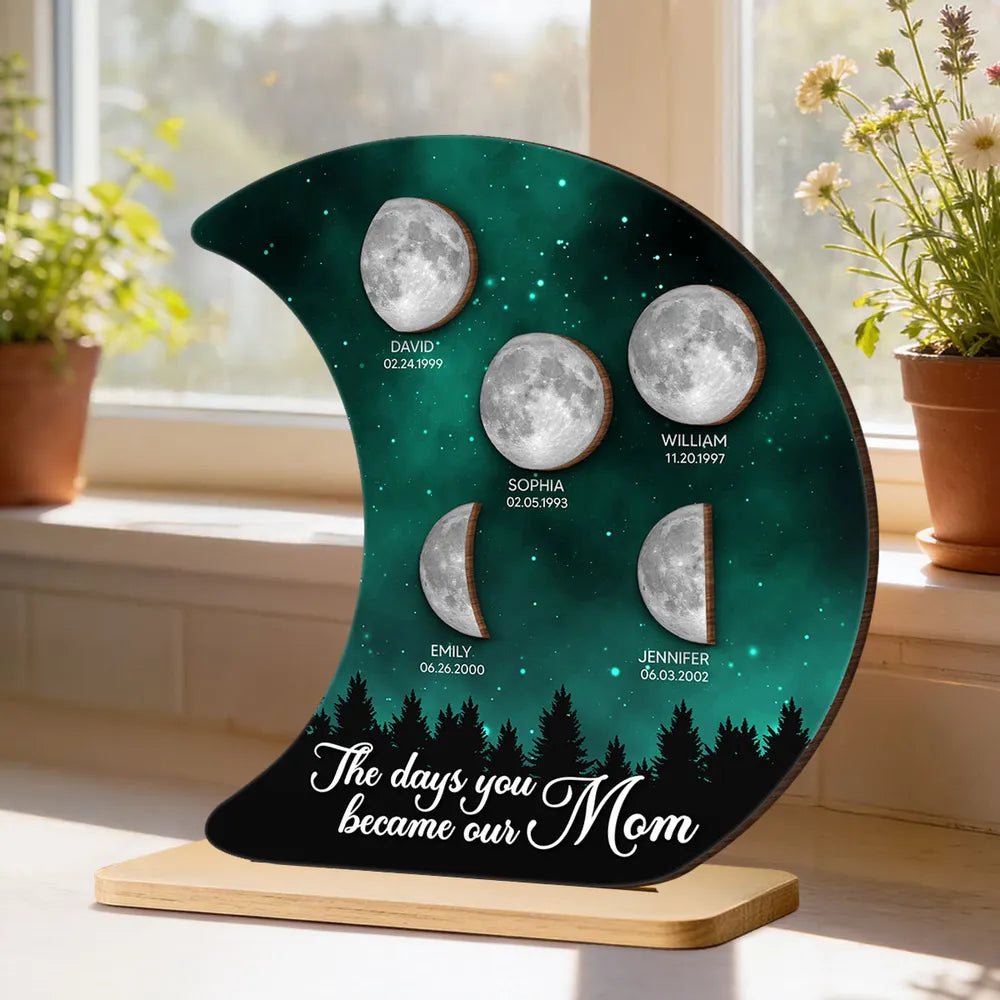 Personalized 2-Layer Wooden Plaque Moon Phase Galaxy Night for Mom The Days You Became Our Mom Unique Gift