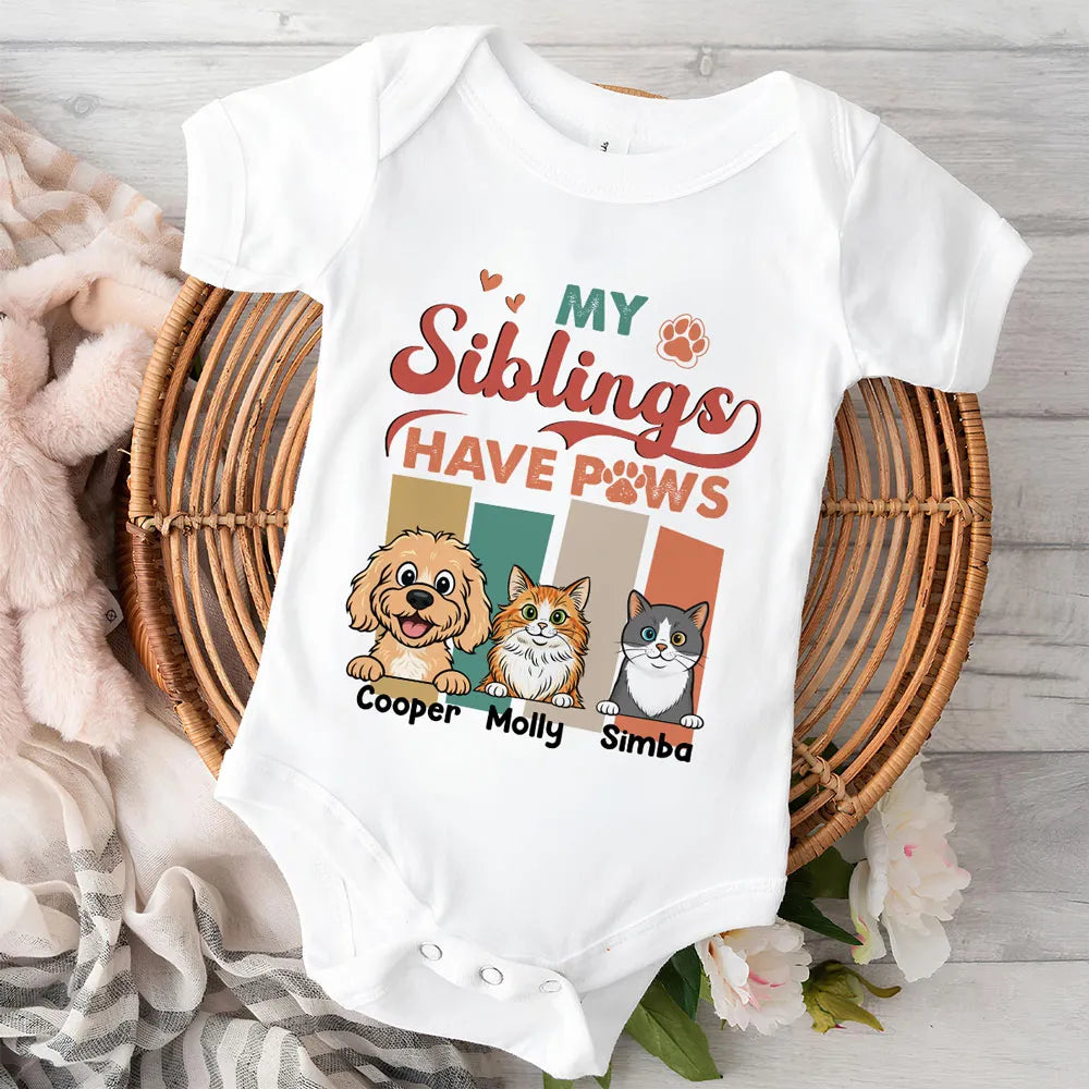 Personalized Short Sleeve Baby Onesie, My Siblings Have Paws, Unique Gift for New Baby