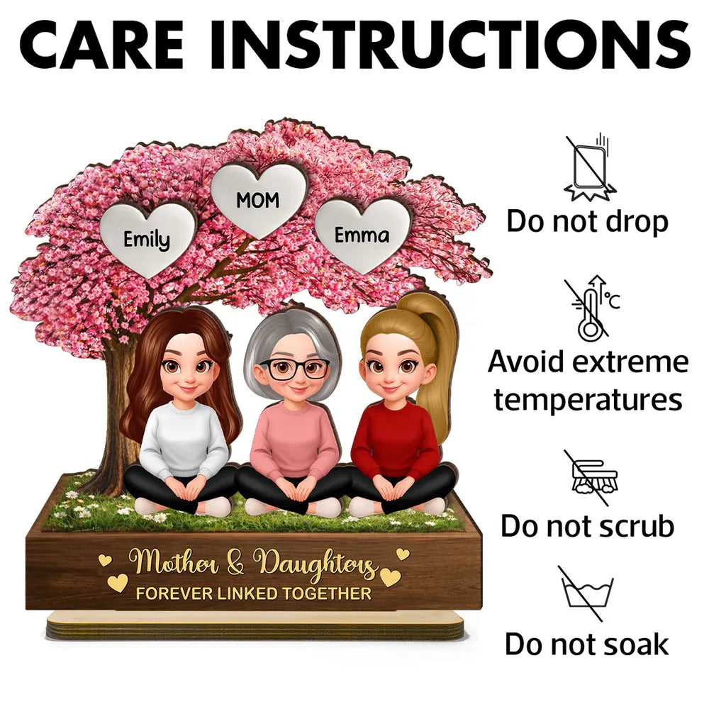 Personalized 2-Layer Wooden Plaque Mother & Daughter Under Pink Blossom Tree, Heartfelt Unique Gift for Mom