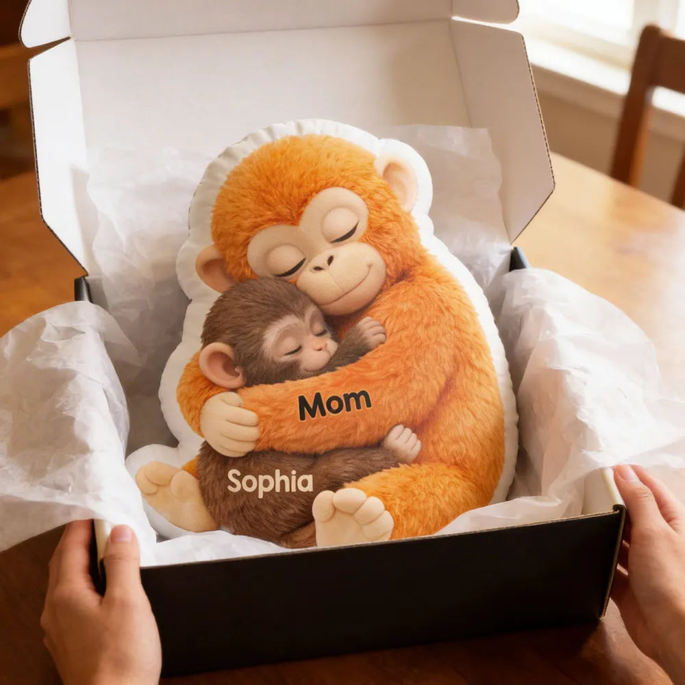 Custom Shaped Pillow with Sweet Monkey Mom Cuddle, Bright Cozy Home Decor Accent, Heartwarming Gift Idea for Mothers