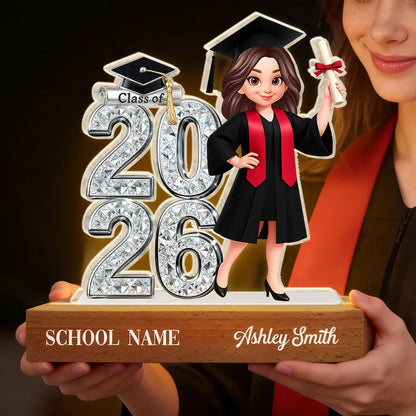 Class of Graduation Block LED Light Plaque, Personalized Keepsake With Warm Glow for Bedroom or Desk, Thoughtful Gift for Grad
