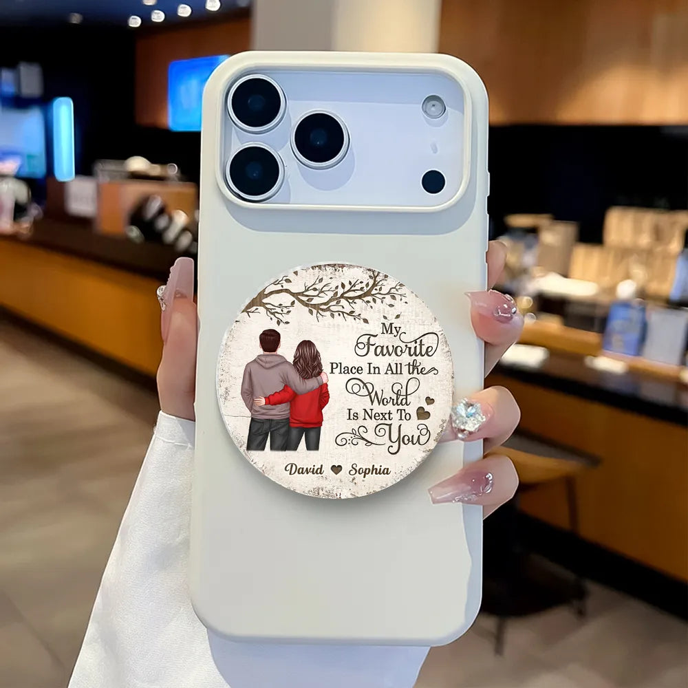 Personalized Acrylic Magnetic Phone Grip with Couple Back View and Love Quote, Unique Gift for Him or Her
