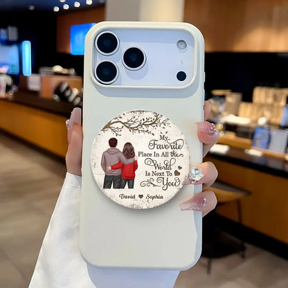 Personalized Acrylic Magnetic Phone Grip with Couple Back View and Love Quote, Unique Gift for Him or Her