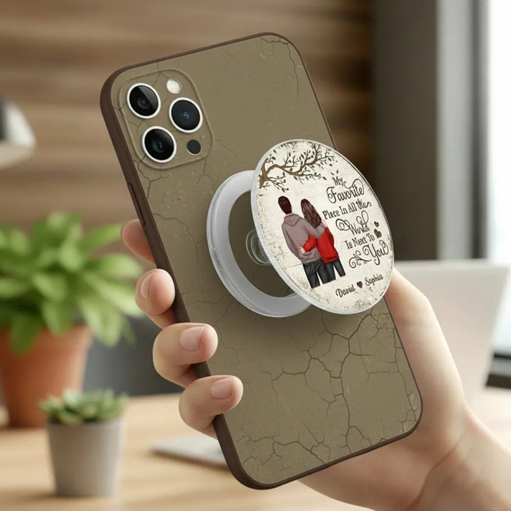 Personalized Acrylic Magnetic Phone Grip with Couple Back View and Love Quote, Unique Gift for Him or Her