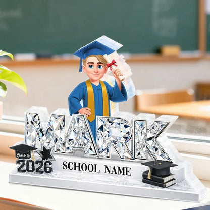 Personalized Shaped Acrylic Block Plaque Graduation Shelf Decor, Class of 2026 Name Display, Unique Gift for Grads