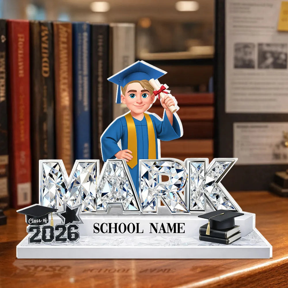 Personalized Shaped Acrylic Block Plaque Graduation Shelf Decor, Class of 2026 Name Display, Unique Gift for Grads