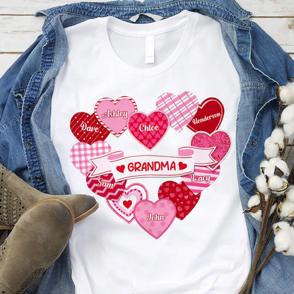 Personalized Grandma Hearts Classic Tee for Grandkids Names Cute Valentine Style Unique Gift for Grandma
