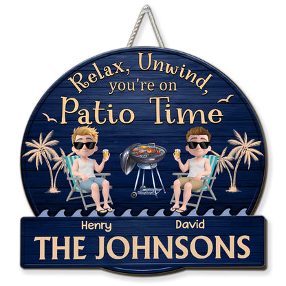Relax, Unwind Patio Time Wooden Sign, Custom Tropical Grill Decor, Creative Gift for Homeowners